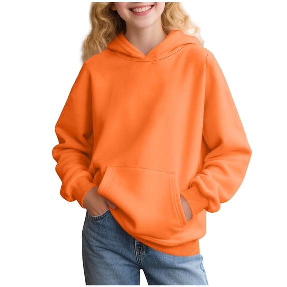 LOVZFMLL Hoodies for Girls Solid Color Casual Loose Hooded Sweatshirt Long Sleeve Pocket Pullover Tops Little Girls Spring Fall Clothes 5-6 Years