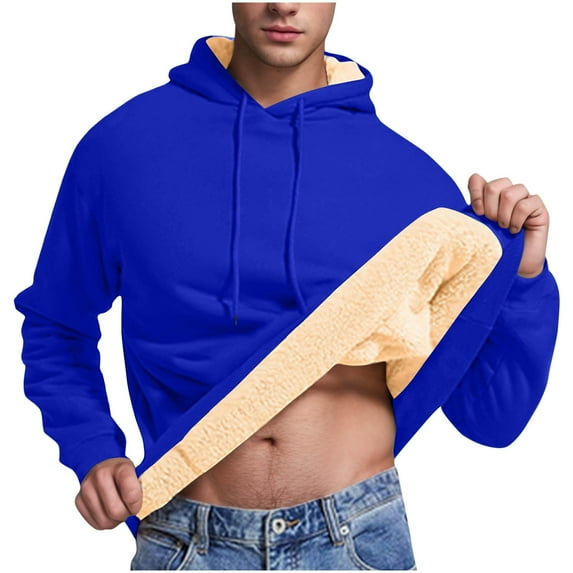 LOVZFMLL Hoodies for Men, Classic Solid Color Fleece-Lined Hooded Sweatshirt Pullover Winter Warm Cozy Casual Loose Tops