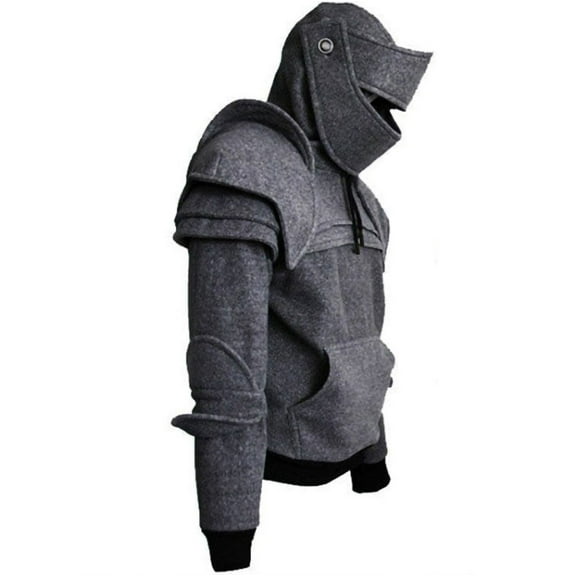 LOVZFMLL Hoodies for Men, Gothic Retro Mask Hooded Sweatshirt Pullover Knight Cosplay Costume Tops Fall Clothes with Pockets