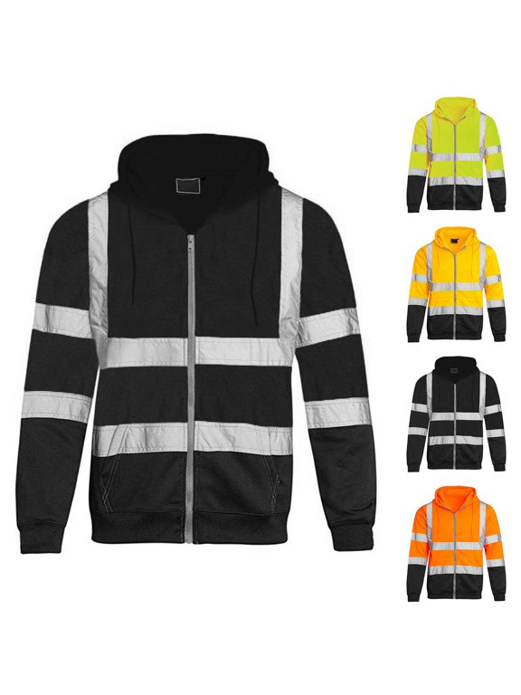 Hoodies for Men Reflective High Visibility Safety Hooded Sweatshirts Pullover Jacket for Workers Surveyors