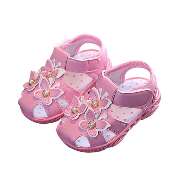LOVZFMLL Infant Baby Girls Sandals Anti-Slip Squeaky Soft Sole Shoes for Summer Butterfly Cute Closed Toe Toddler Crib First Walking Shoes Pink 0-6 Months