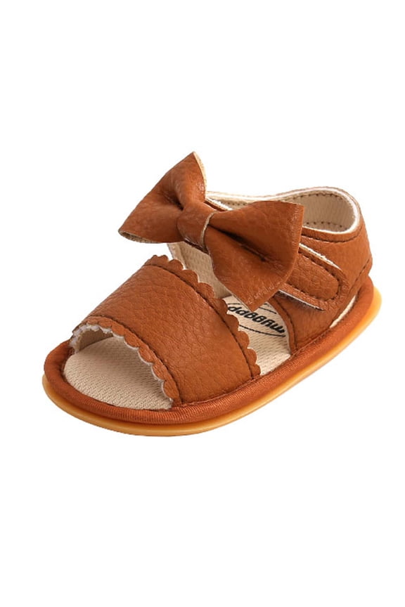 Infant Baby Girls Sandals Bowknot Anti-Slip Soft Sole First Walker Shoes Princess Dress Shoes for Outdoor Crib Prewalkers Brown 0-3 Months