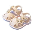 thumbnail image 1 of LOVZFMLL Infant Baby Girls Sandals with Butterfly Flower Non-Slip Soft Sole Flats for Newborn Toddler Prewalker First Walking Crib Closed Toe Beige 3-6 Months, 1 of 4