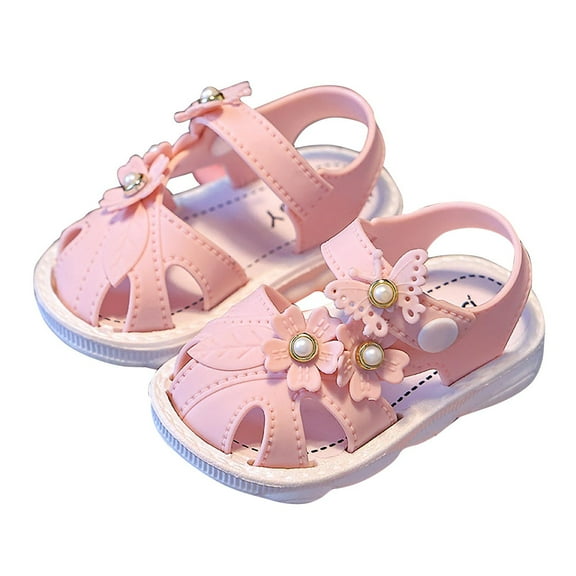 LOVZFMLL Infant Baby Girls Sandals with Butterfly Flower Non-Slip Soft Sole Flats for Newborn Toddler Prewalker First Walking Crib Closed Toe Pink 0-3 Months