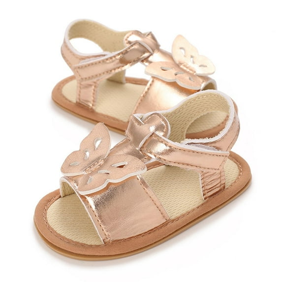 LOVZFMLL Infant Baby Girls Sandals Summer Non-Slip Butterfly Dress Shoes for Outdoor Beach Soft Sole First Walkers Flat Shoes Gold 0-6 Months