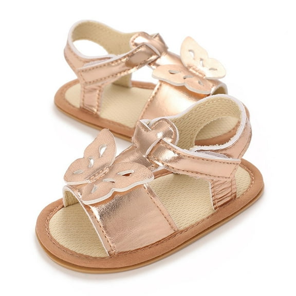 LOVZFMLL Infant Baby Girls Sandals Summer Non-Slip Butterfly Dress Shoes for Outdoor Beach Soft Sole First Walkers Flat Shoes Gold 6-9 Months