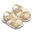thumbnail image 1 of LOVZFMLL Infant Baby Girls Sandals with Bow Anti-Slip Soft Sole First Walker Flats Summer Closed Toe Crib Toddler Prewalker Shoes Beige 12-15 Months, 1 of 9