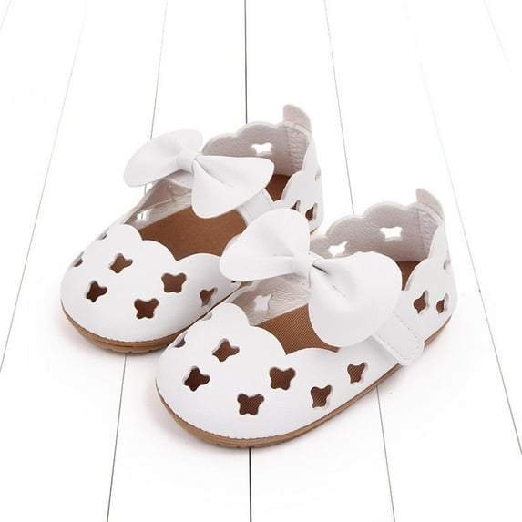 LOVZFMLL Infant Baby Girls Summer Sandals Bowknot Hollow Dress Shoes Princess Shoes Outdoor Toddlers Soft Closed Toe Slip On First Walkers Shoes White 0-6 Months