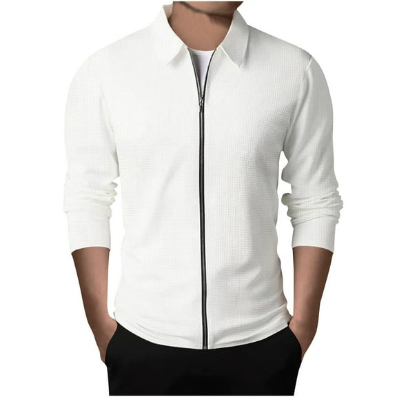LOVZFMLL Jacket for Men Casual Slim Fit Shirt Jacket Zip Up Waffle Cardigan Spring Fall Golf Coats Outerwear with Pockets