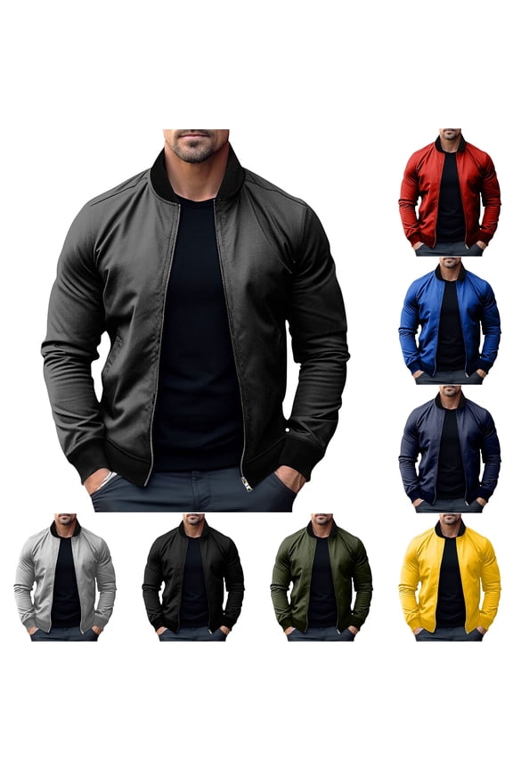 Jacket for Men Casual Slim Zip Up Cardigan Jacket Stand-Up Collar Spring Fall Baseball Golf Coats Outerwear with Pockets