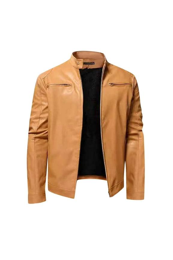 Jacket for Men Casual Vintage Thick Leather Jackets Zip Up Spring Fall Motorcycle Jacket Coats Outerwear with Pockets