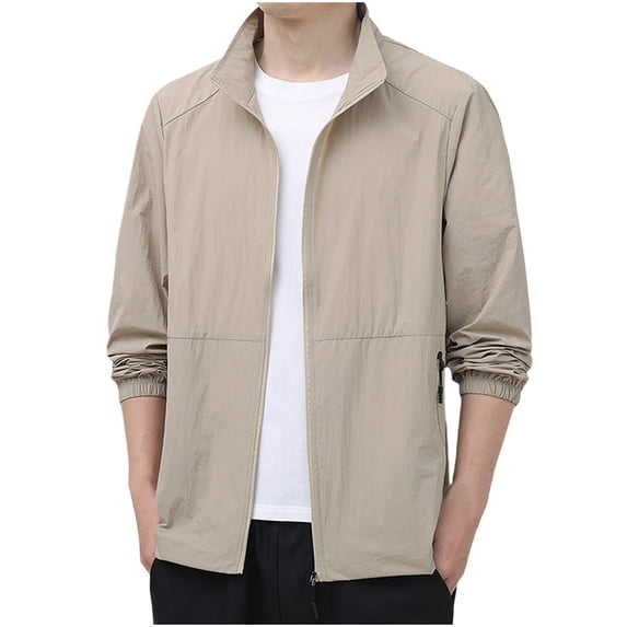 LOVZFMLL Jacket for Men Lightweight Casual Laydown Collar Windbreakers Zip Up Spring Fall Golf Coats Outerwear with Pockets