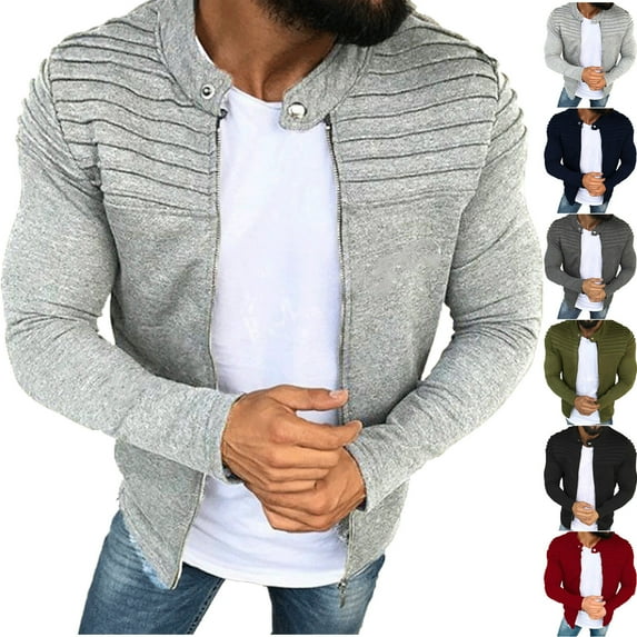 LOVZFMLL Jackets for Men Relaxed Fit Full Zip Up Cardigan Long Sleeve Casual Solid Color Jackets Fall Spring Coat Outwear