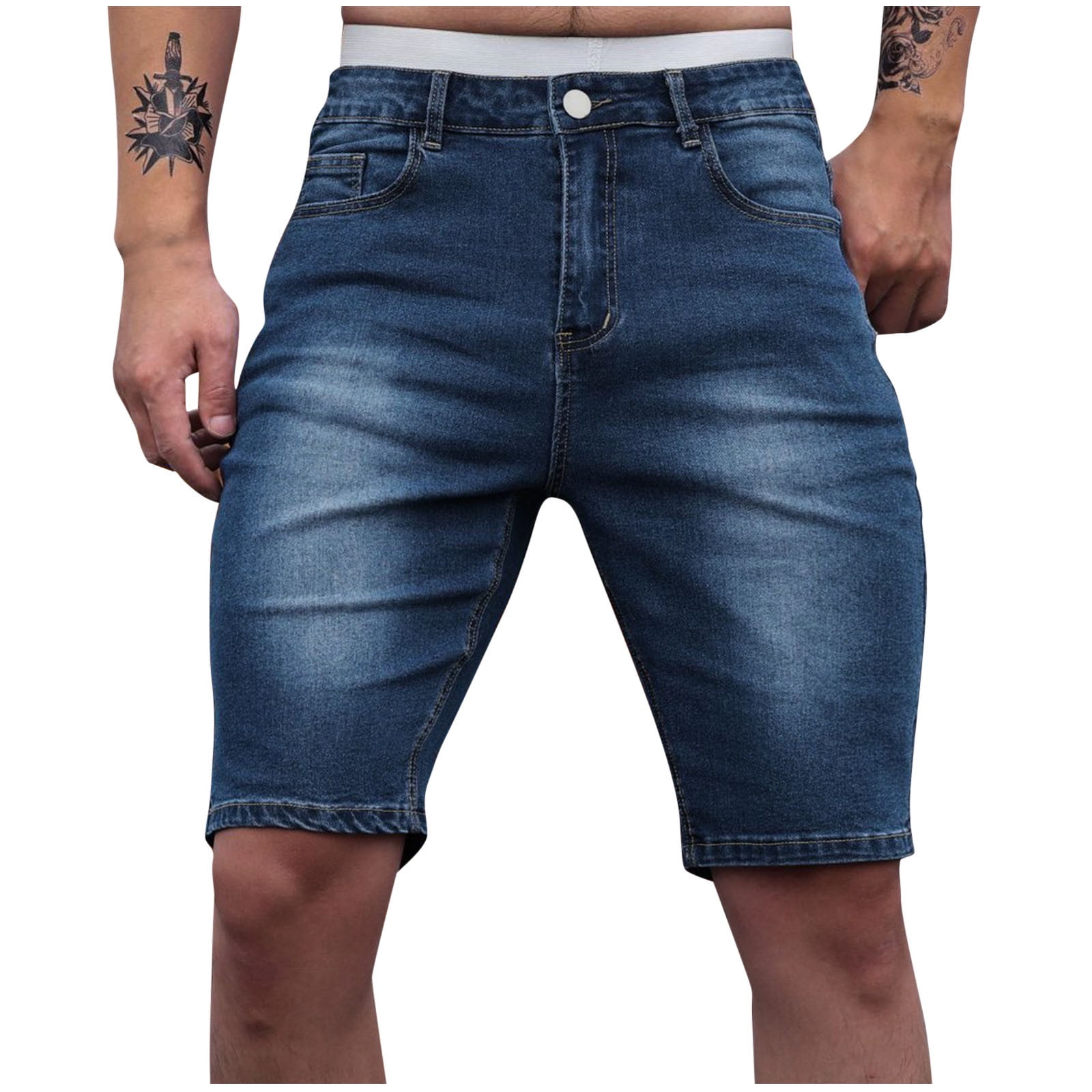 Men Casual Denim Shorts Men Summer Outerwear Slim Fit Washed Retro Quarter Pants main image 1