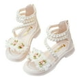 thumbnail image 1 of LOVZFMLL Little Girls Flat Sandals with Flower Summer Garden Shoes Princess Dress Shoes for Toddlers and Kids Ages 3-13 Open Toe Zip-Up Beige 11-12 Years, 1 of 9
