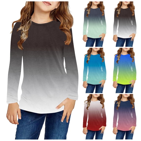 LOVZFMLL Little Girls Tops, Ombre Casual Fashion Everyday Versatile Essential Crew Neck Long Sleeve T-Shirt, Fall Clothes 4-5 Years Girls Clothes