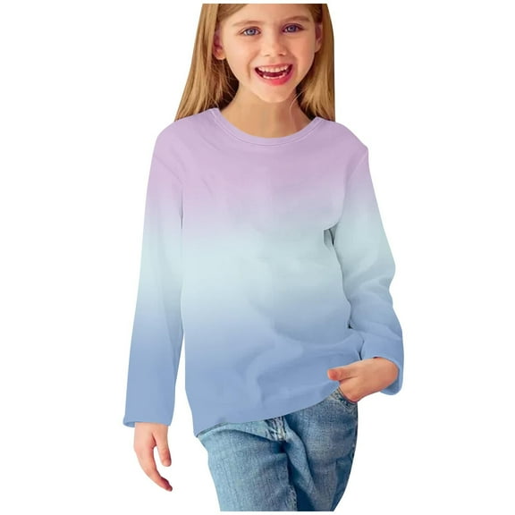 LOVZFMLL Little Girls Tops, Ombre Fashion Casual Essential Everyday Versatile Crew Neck Long Sleeve T-Shirt, Fall Clothes 7-8 Years Girls Clothes