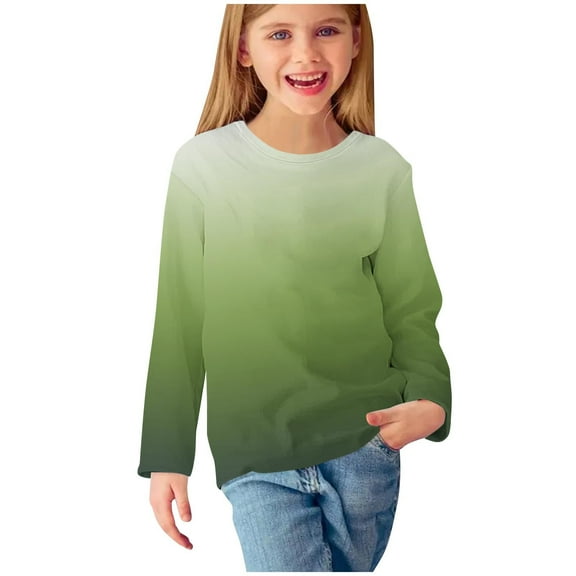 LOVZFMLL Little Girls Tops, Ombre Fashion Casual Essential Everyday Versatile Crew Neck Long Sleeve T-Shirt, Fall Clothes 7-8 Years Girls Clothes