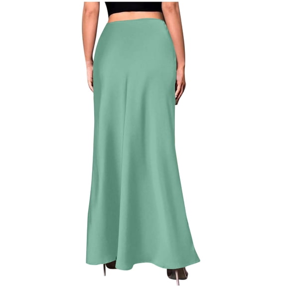 LOVZFMLL Long Skirts for Women Elegant Classic Solid Casual A-Line Maxi Skirts Soft Comfy Swing Flowy Long Dress Mint Green XS