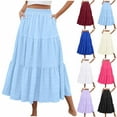 thumbnail image 1 of LOVZFMLL Long Skirts for Women Tired Boho Maxi Skirts Elastic Waist Swing Flowy Casual Solid Beach Vacation A-Line Dress Beige L, 1 of 8