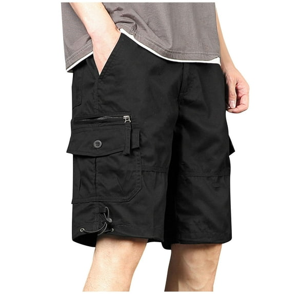 LOVZFMLL Men's Casual Cargo Shorts, Relaxed Fit Classic Men Shorts with Zippered Pockets and Drawstring, Sports Workout Shorts Black 3XL