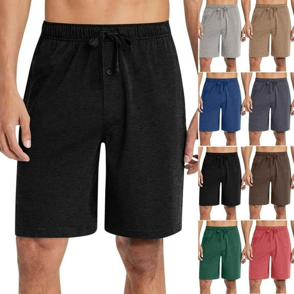 LOVZFMLL Men's Casual Shorts, Summer Loose Fit Beach Shorts, Solid Color Soft Work Wear or Home Wear Shorts with Button Black S