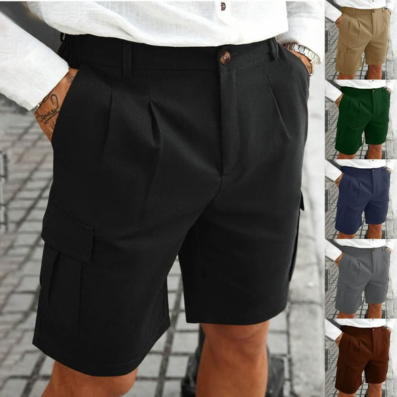 LOVZFMLL Men's Casual Shorts Summer Relaxed Fit Dress Wear for Work Outdoor Classic Fit Pleated Solid Comfy Pockets Shorts Black M