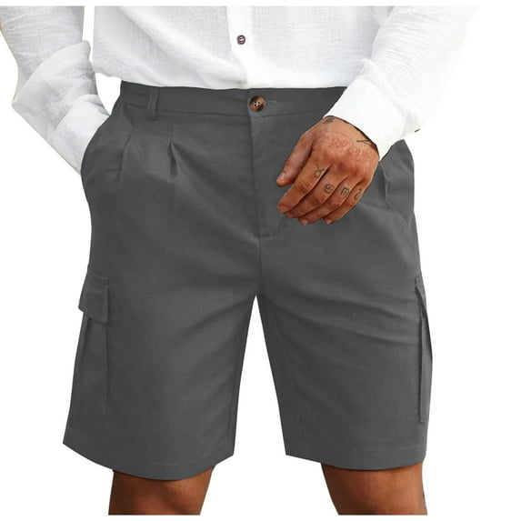 LOVZFMLL Men's Casual Shorts Summer Relaxed Fit Dress Wear for Work Outdoor Classic Fit Pleated Solid Comfy Pockets Shorts Gray L