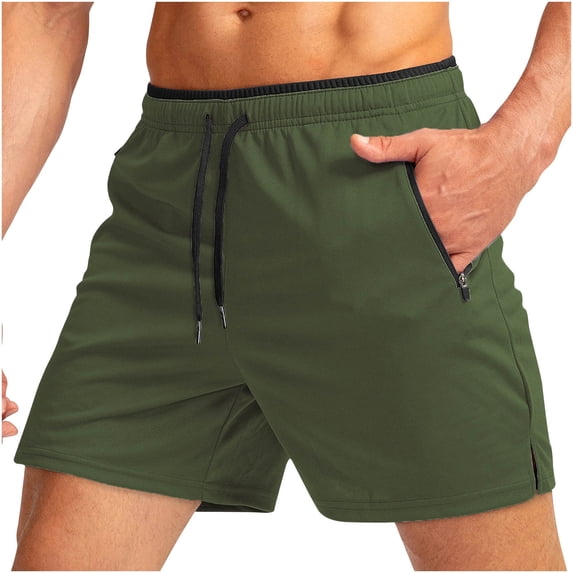 LOVZFMLL Men's Casual Workout Shorts, Summer Fitness Breathable Sports Shorts for Running Basketball Gym and Daily Life with Zipper Pockets Army Green 3XL