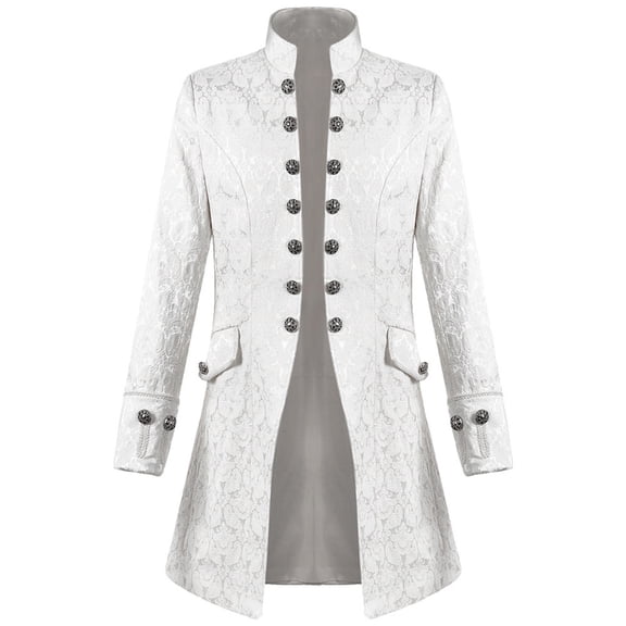 LOVZFMLL Men's Gothic Coat Medieval Stand-Up Collar Trench Coat Button Down Retro Long Jacket Overcoat Coat Outwear Cosplay Halloween Costume