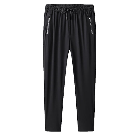 LOVZFMLL Men's Joggers Sweatpants, Summer Breathable Comfy and Flowy Solid Sports Pants Running Workout Gym Trousers with Zipper Pockets Black XXL