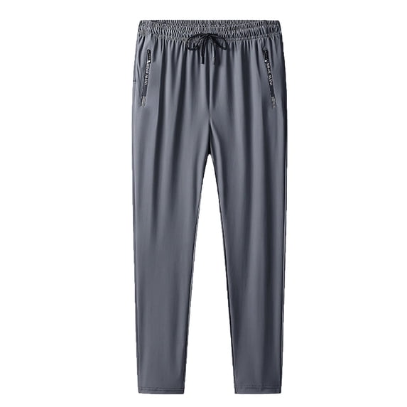 LOVZFMLL Men's Joggers Sweatpants, Summer Breathable Comfy and Flowy Solid Sports Pants Running Workout Gym Trousers with Zipper Pockets Gray 4XL