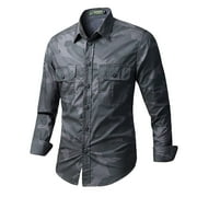 LOVZFMLL Mens Shirts, Camo Casual Button-Down Shirt with Front Pocket, Everyday Versatile, V-Neck Relaxed Fit Long Sleeve Fall Clothes
