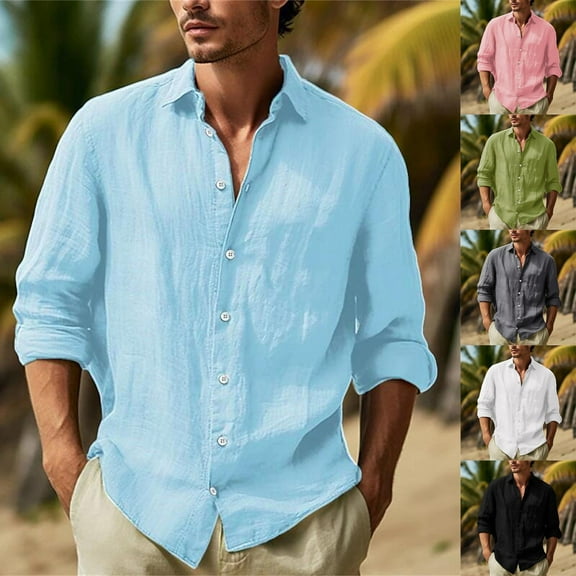 LOVZFMLL Men's Shirts, Casual Essential Button-Down Shirt, Everyday Versatile for Vacation, Loose Fit Long Sleeve Fall Clothes