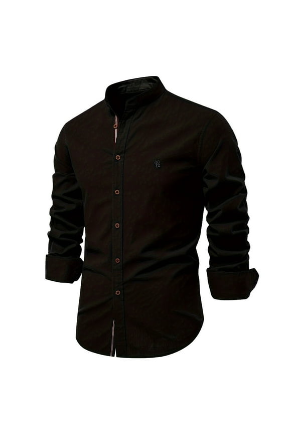 Men's Shirts, Casual Fashion Button-Down Shirt with Standing Collar, Preppy for Work Business, V-Neck Relaxed Fit Long Sleeve Fall Clothes