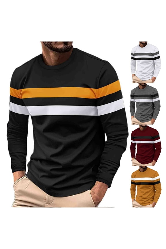 Men's Shirts, Colorblock Fashion Crew Neck T-Shirts, Casual Essential Everyday Cozy, Relaxed Fit Pullover Fall Clothes