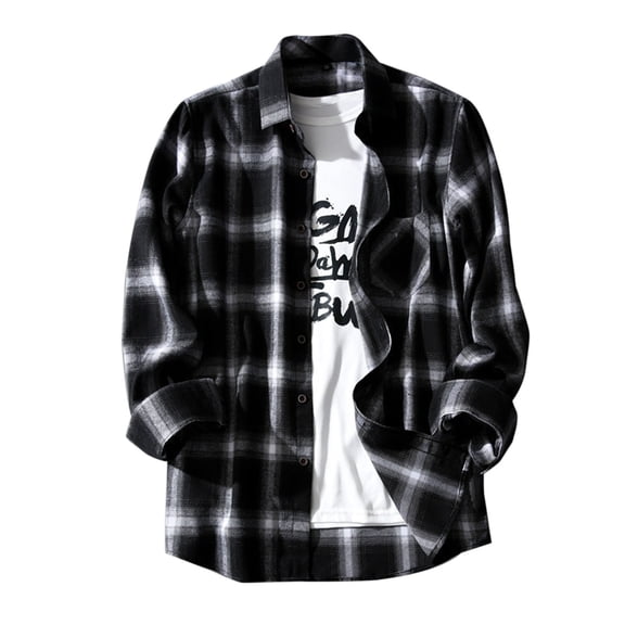 LOVZFMLL Men's Shirts, Plaid Classic Button-Down Shirt, Casual Versatile for Everyday Jacket, Loose Fit Fall Clothes Outerwear