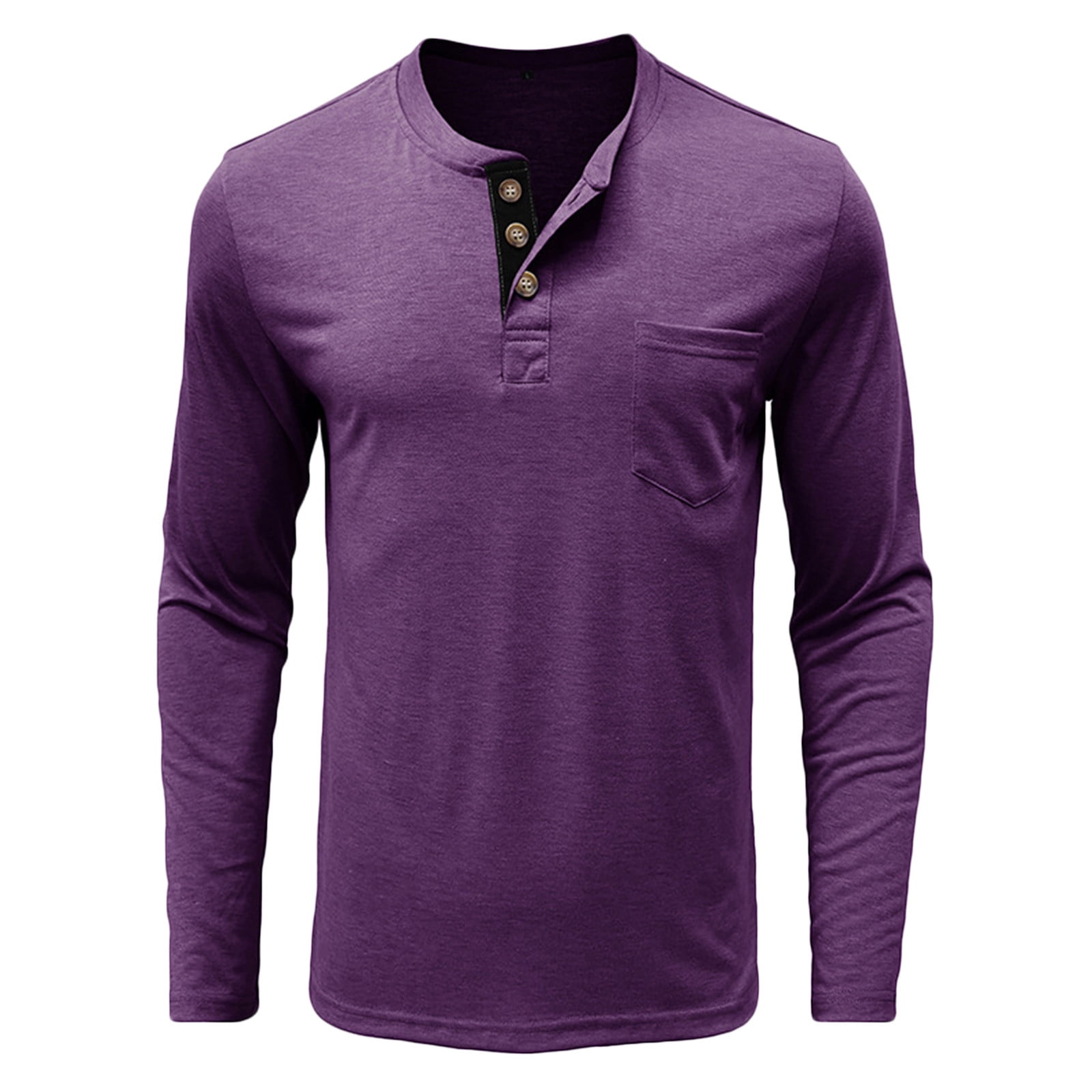 LOVZFMLL Men's Shirts, Solid Casual Button-Front Henley Shirt with ...