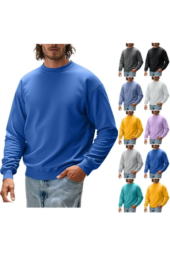 Men's Shirts, Solid Casual Crew Neck Sweatshirt, Essential Everyday Versatile Pullover, Relaxed Fit Fall Clothes