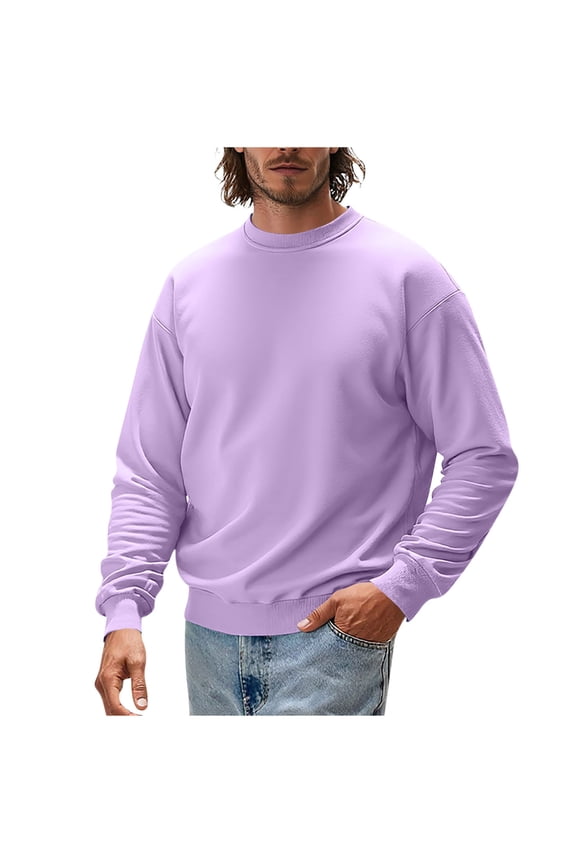 Men's Shirts, Solid Casual Crew Neck Sweatshirt, Essential Everyday Versatile Pullover, Relaxed Fit Fall Clothes