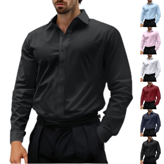 LOVZFMLL Men's Shirts, Solid Classic Button-Down Shirt, Comfortable for Work & Business, V-Neck Relaxed Fit Long Sleeve Fall Clothes