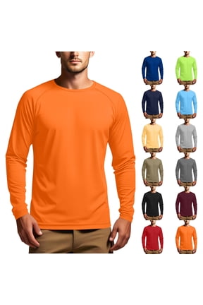 Men's Shirts, Solid Performance Crew Neck T-Shirts, Lightweight Breathable for Athletic Workout, Relaxed Fit Sun Protection Fall Clothes
