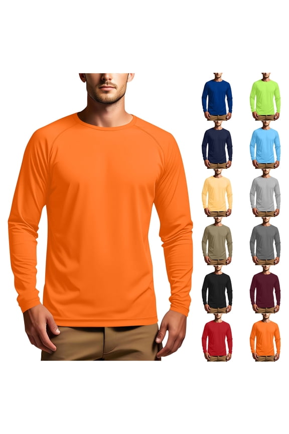 Men's Shirts, Solid Performance Crew Neck T-Shirts, Lightweight Breathable for Athletic Workout, Relaxed Fit Sun Protection Fall Clothes