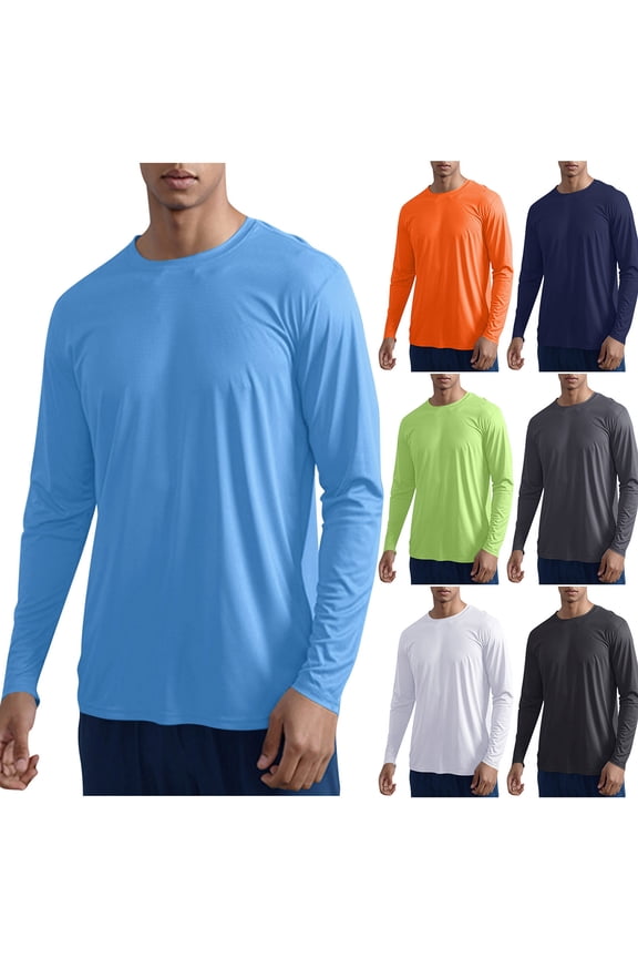 Men's Shirts, Solid Performance Crew Neck T-Shirts, Lightweight Breathable for Outdoor Athletic Workout, Relaxed Fit Fall Clothes