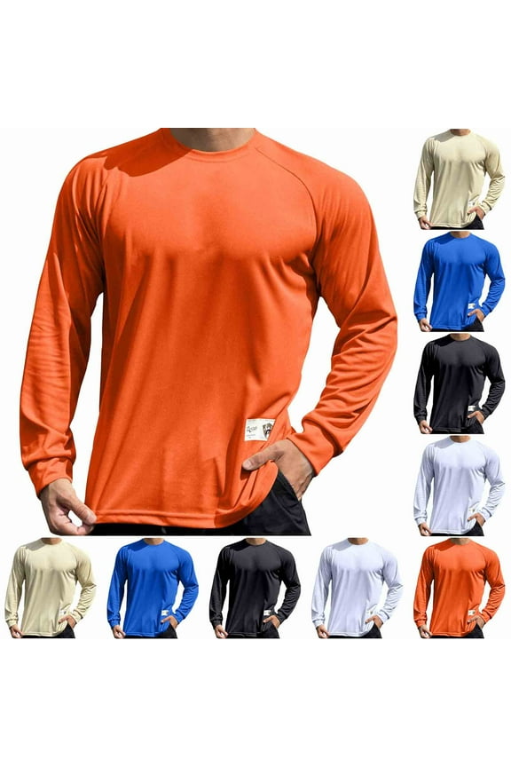 Men's Shirts, Solid Quick-Dry Performance Crew Neck T-Shirts, Breathable for Athletic Workout, Relaxed Fit Pullover Fall Clothes