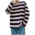 thumbnail image 1 of LOVZFMLL Men's Shirts, Striped Cozy Crew Neck Sweatshirt, Casual Everyday for Loungewear Pajamas, Relaxed Fit Pullover Fall Clothes, 1 of 2