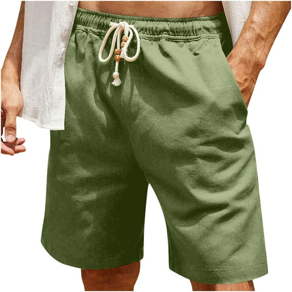 LOVZFMLL Men's Shorts Casual Solid Knee Length Beach Shorts Drawstring Elastic Waist Shorts with Pockets Summer Vacation Clothes Army Green 2XL