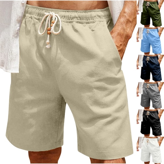 LOVZFMLL Men's Shorts Casual Solid Knee Length Beach Shorts Drawstring Elastic Waist Shorts with Pockets Summer Vacation Clothes Navy 3XL