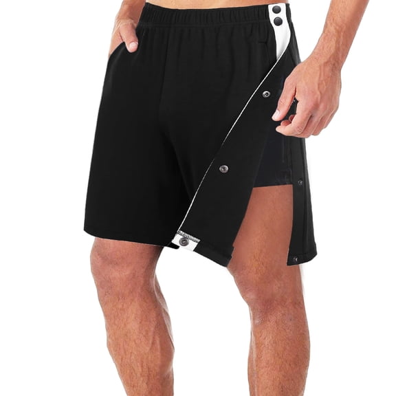 LOVZFMLL Men's Shorts Post Surgery Adaptive Clothing Wide Leg Snap Loose Fit Summer Casual Elastic Waist Shorts with Pockets Black XL