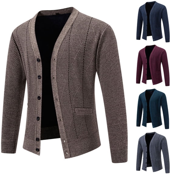 LOVZFMLL Men's Sweaters, Acrylic V-Neck Ribbd Cardigan, Fashion Casual Button Pocket Stretchy, Warm Winter Tops, Fall Clothes